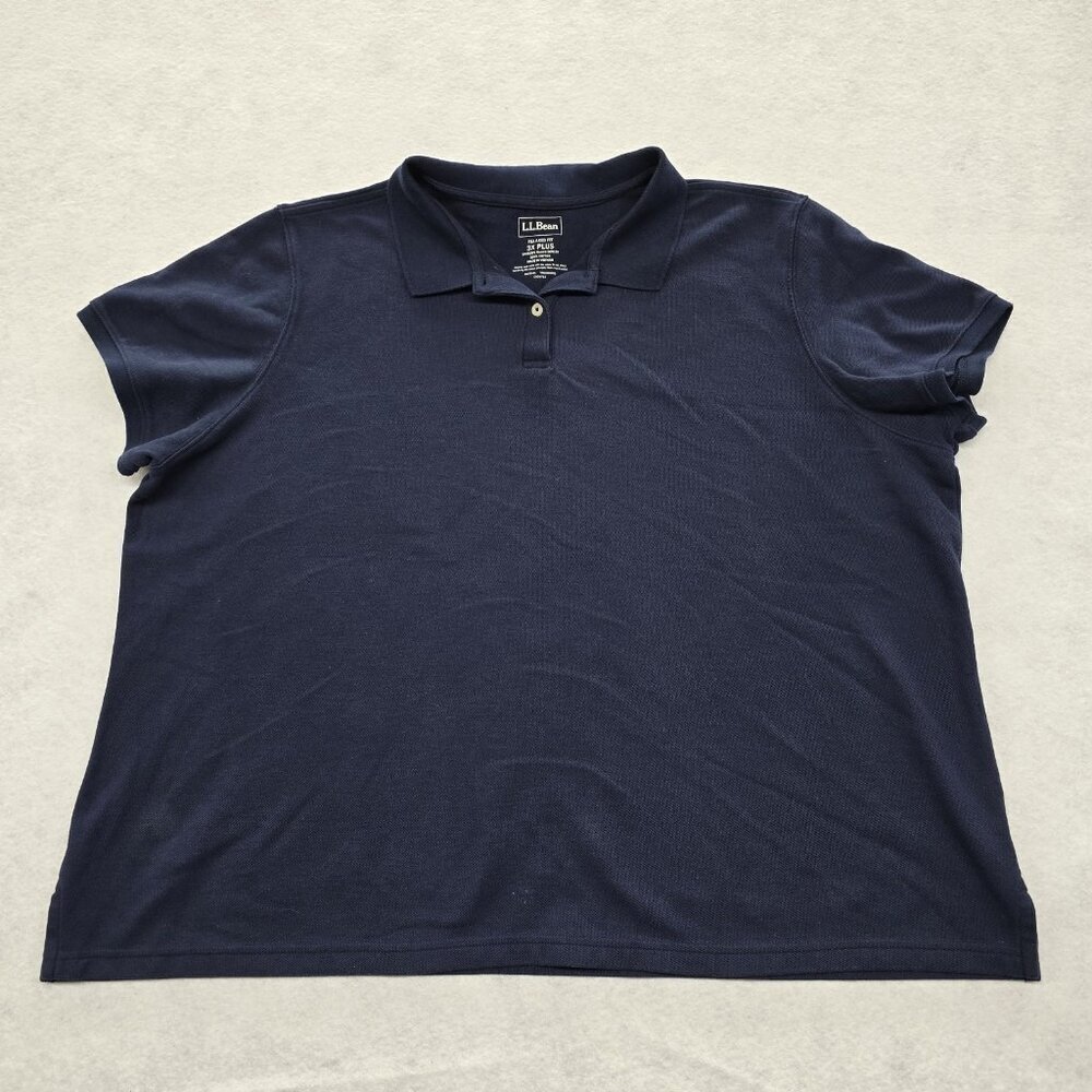 LL Bean Plus Size Relaxed Fit Short Sleeve Polo Shirt Size 3X Plus Navy Blue